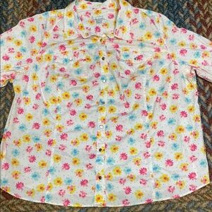 2X Colorful Button Down Shirt with Ditzy Floral Design Spring Office Casual